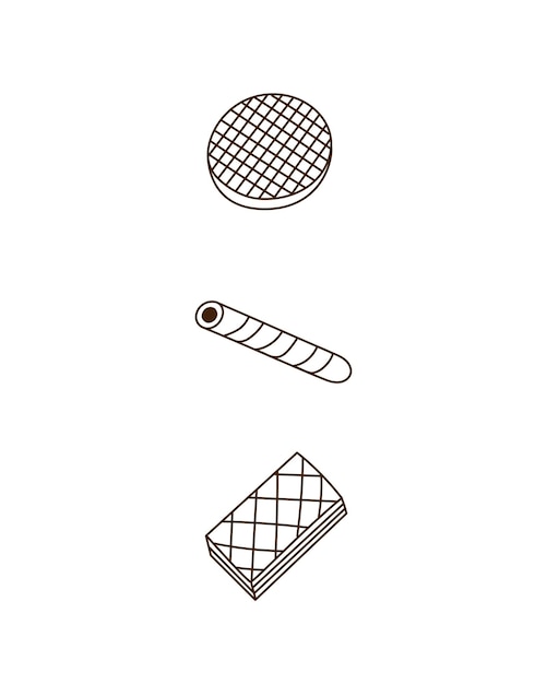 Colección de panadería waffles doodle ilustración de contorno