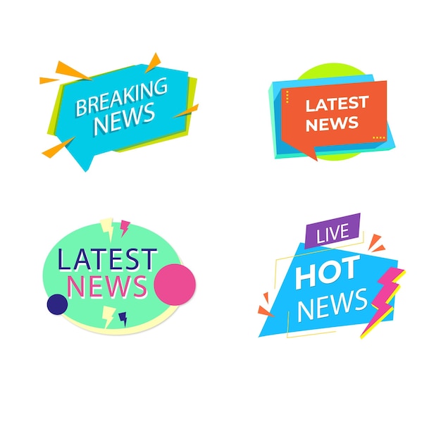 Colección de pancartas de noticias de última hora diseñadas en diferentes estilos y formas Ilustración vectorial creativa