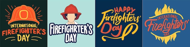 Colección de pancartas de texto para el Día Internacional de los Bomberos, arte vectorial dibujado a mano