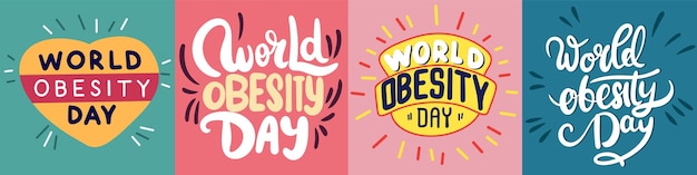 Colección de pancartas de texto Día Mundial de la Obesidad Inscripciones escritas a mano conjunto Día Mundial de La Obesidad