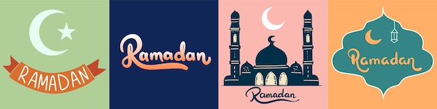 Colección de pancartas de texto Ramadán Conjunto de inscripciones manuscritas Ramadán Arte vectorial dibujado a mano