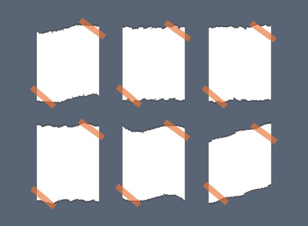Colección de papel rasgado realista con cinta adhesiva