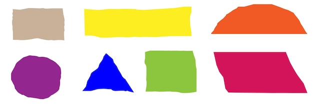 Colección de papeles rasgados piezas de formas abstractas coloridas de papel rasgado sobre fondo blanco