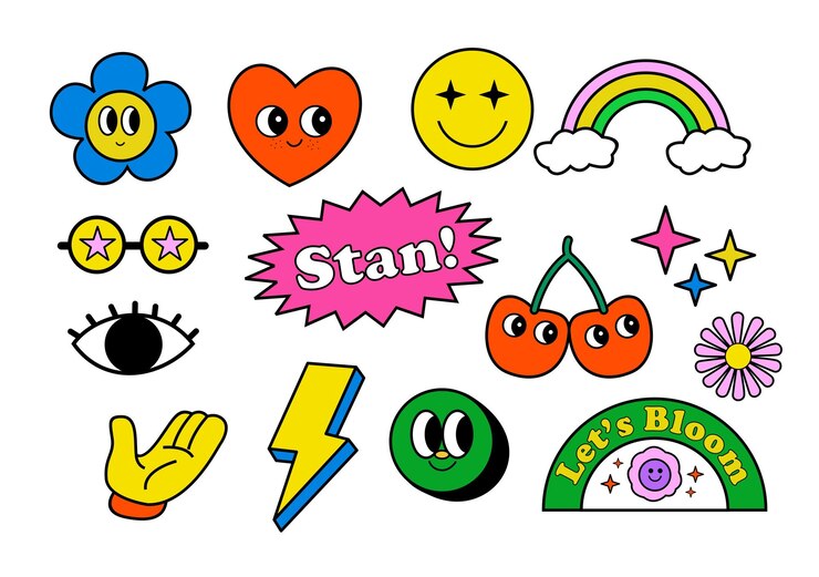 Colección de paquetes de ilustraciones de pegatinas retro de los años 90