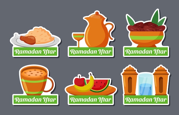 Colección de paquetes de pegatinas para el iftar feliz