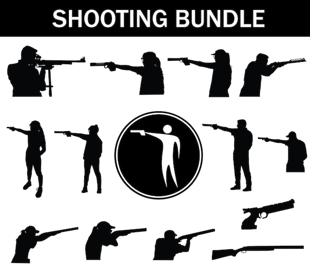 Vector colección de paquetes de siluetas de tiro de jugadores de tiro con logotipo y equipo de tiro