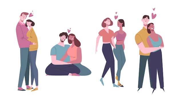 Colección pareja de san valentín dibujada a mano