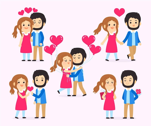 Colección de parejas dibujadas a mano de san valentín