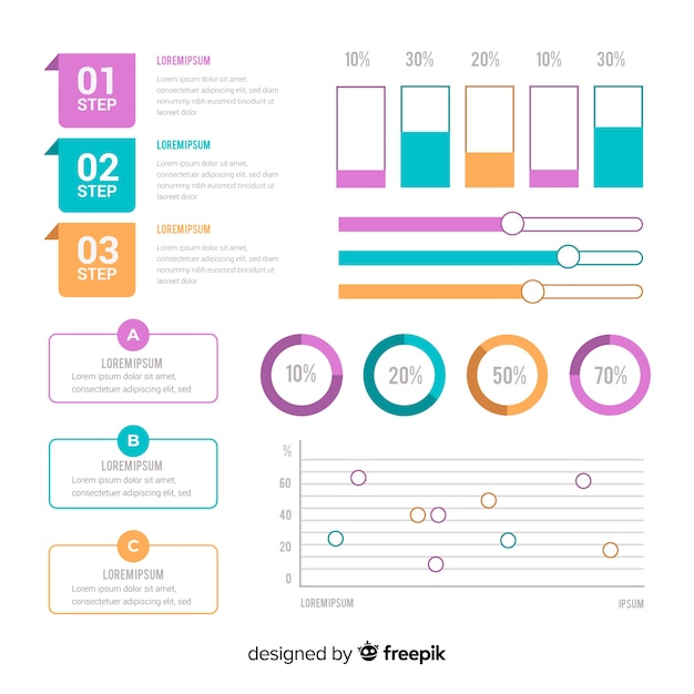 Colección pasos infografía planos con estadísticas