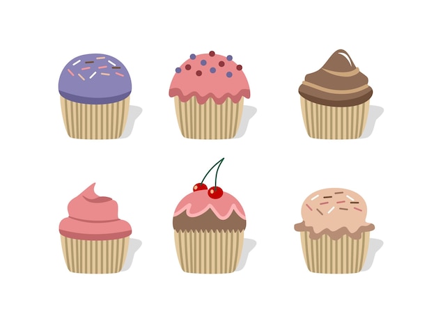una colección de pasteles con una cereza en la parte superior