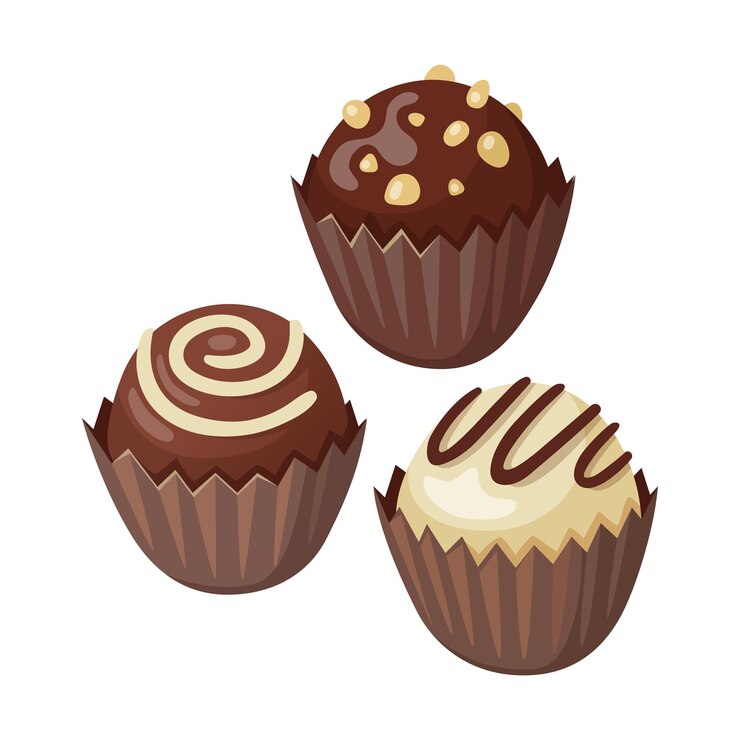 Vector una colección de pasteles de chocolate con chocolate y nueces