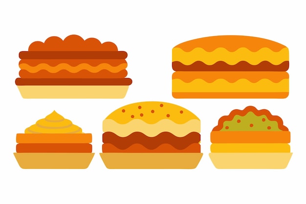 una colección de pasteles con diferentes colores y formas
