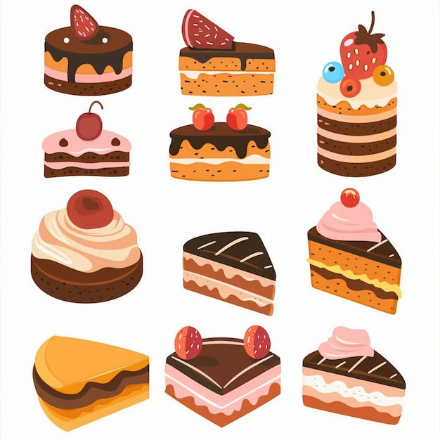 una colección de pasteles con diferentes imágenes de diferentes tipos de postres