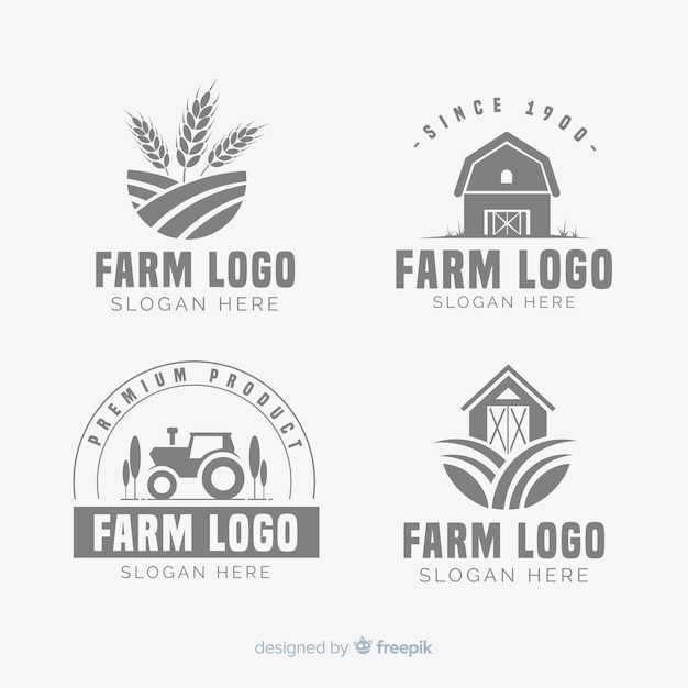 Colección de pastillas de logos de granja en diseño plano