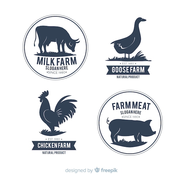 Colección de pastillas de logos de granja en diseño plano