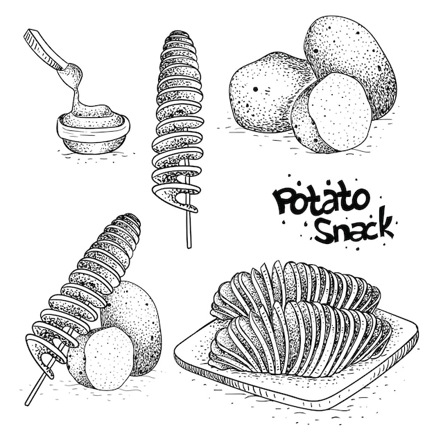 Vector colección de patatas de aperitivo en dibujado a mano