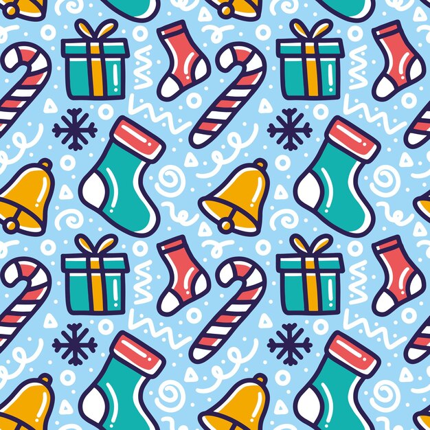 Colección de patrón de día de navidad con iconos y elementos de diseño