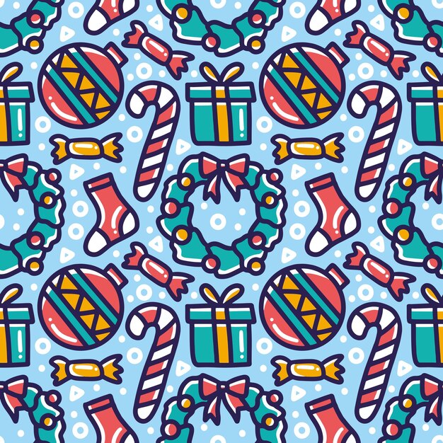 Colección de patrón de día de navidad con iconos y elementos de diseño