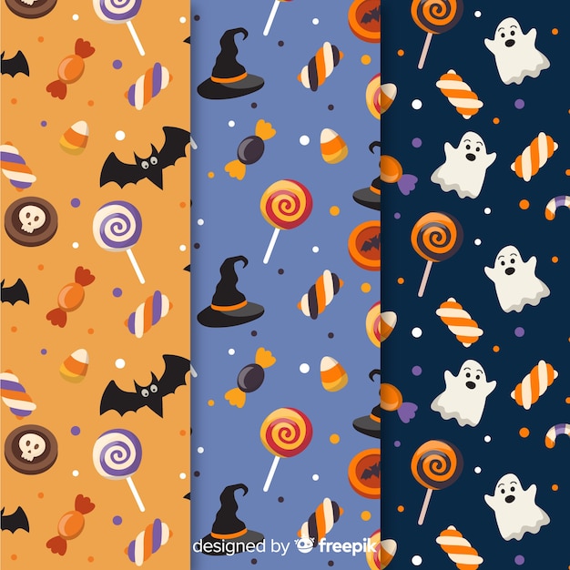 Colección de patrón de diseño plano de halloween