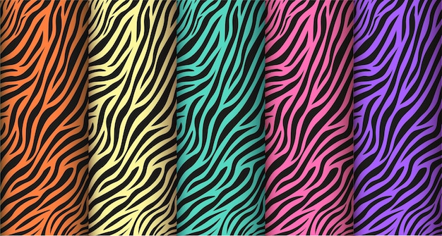 Colección de patrón de piel de cebra e ilustración perfecta de piel de tigre con fondo de color