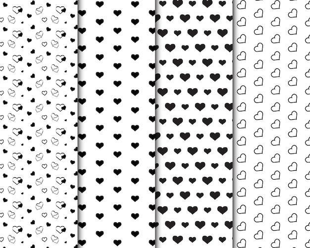 Colección de patrón de símbolo de corazón blanco y negro