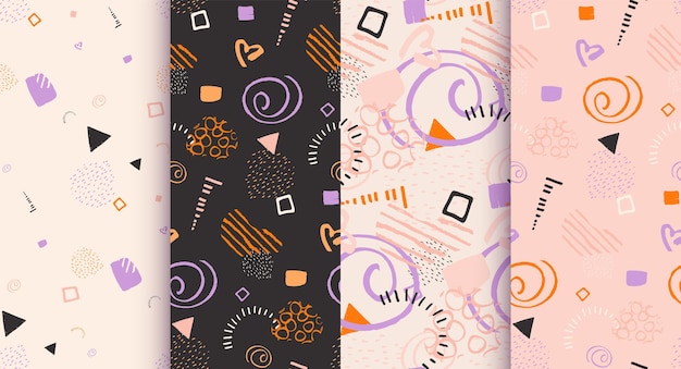 Colección de patrones abstractos sin fisuras. Formas geométricas dibujadas a mano del doodle. Vector