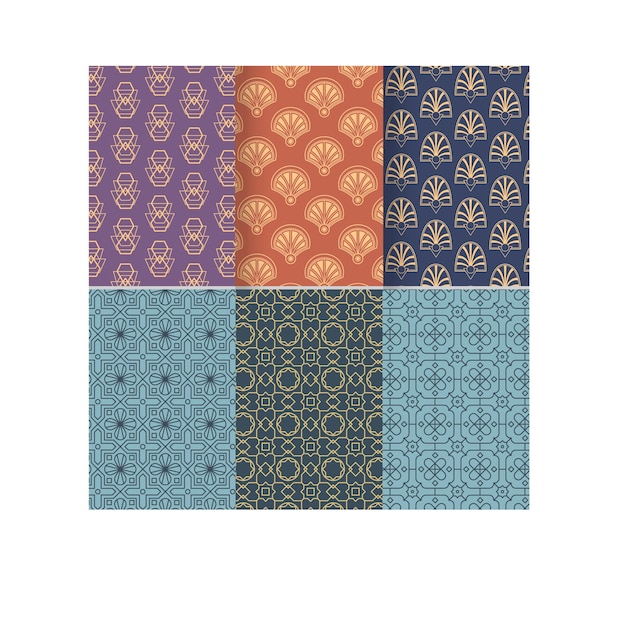 Colección de patrones sin costuras chinos dorados Fondo abstracto Papel pintado decorativo