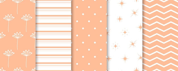 Colección de patrones sin costuras de melocotón y blanco Paleta de tendencias 2024