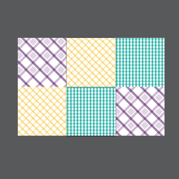 Colección de patrones sin costuras de tartan pastel a cuadros de control Conjunto de 6 patrones Kawaii de fondo colorido