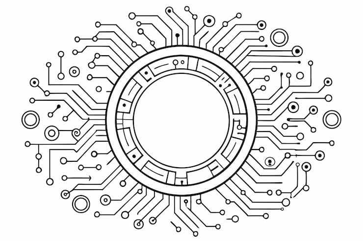 Vector colección de patrones digitales y electrónicos de cuadros circulares de placas de circuitos abstractos