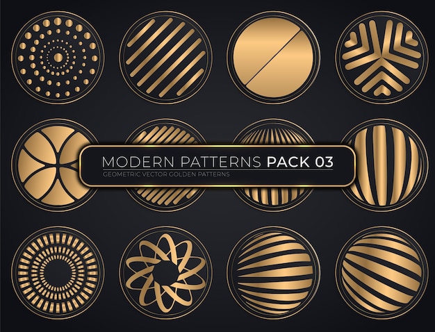 Colección de patrones dorados vectoriales premium geométricos inconsútiles Pack 03
