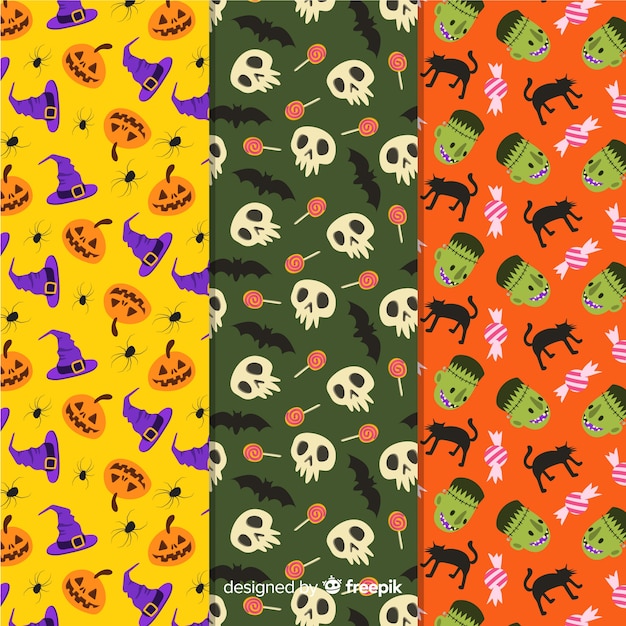 Colección de patrones de elementos de halloween dibujados a mano