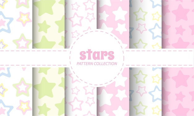 una colección de patrones de estrellas coloridas y kawaii