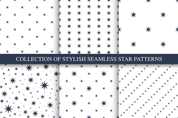 Colección de patrones de estrellas sin costuras vectoriales fondos minimalistas simples