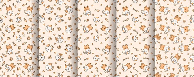 Colección de patrones sin fisuras abstractos lindo gato