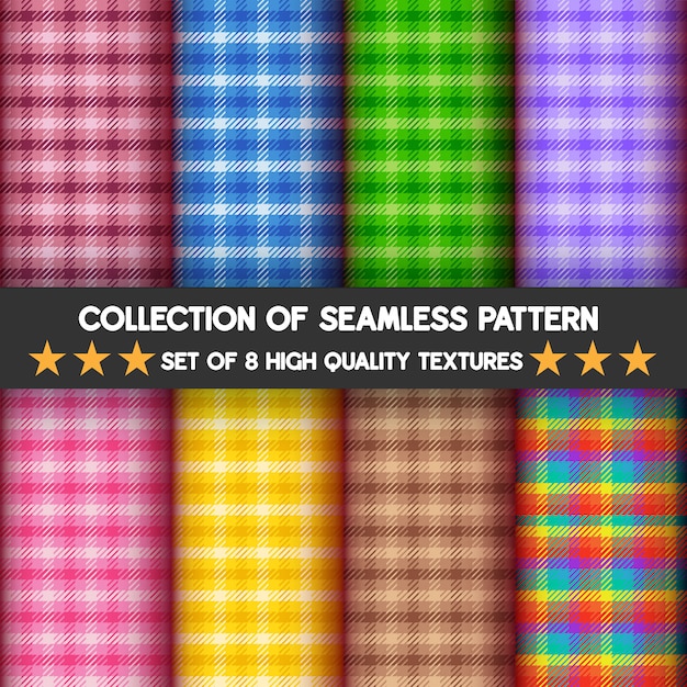 Vector colección de patrones sin fisuras de argyle y cuadros en muchos colores de fondo.