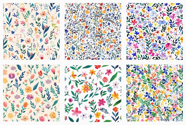 Colección de patrones florales dibujados a mano