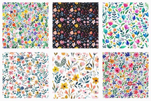 Colección de patrones florales dibujados a mano