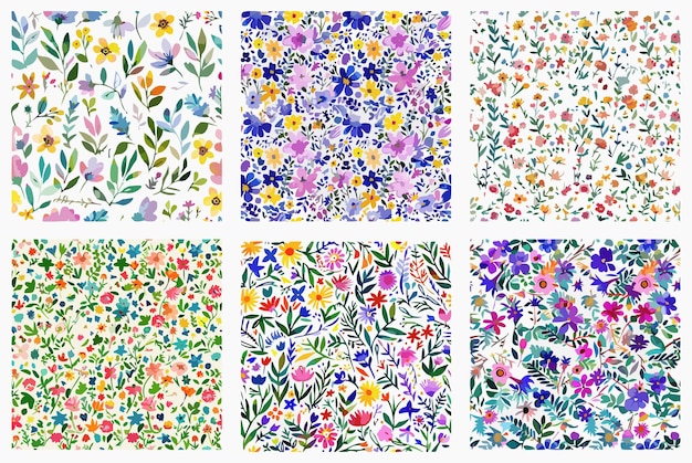 Colección de patrones florales dibujados a mano