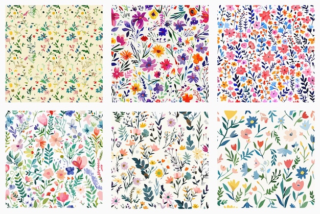Colección de patrones florales dibujados a mano