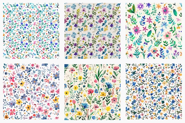 Colección de patrones florales dibujados a mano
