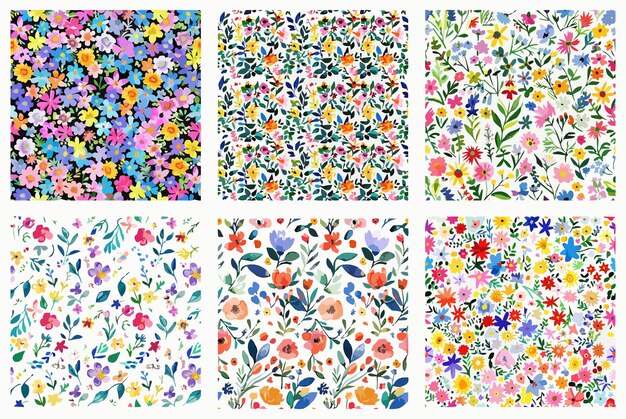 Colección de patrones florales dibujados a mano