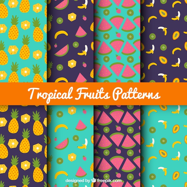 Vector colección de patrones de frutas tropicales