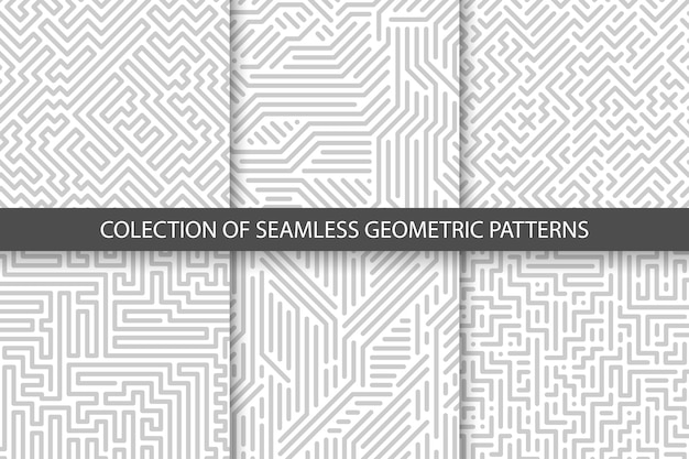 Colección de patrones geométricos sin costuras a rayas Textura gris y blanca Fondos digitales