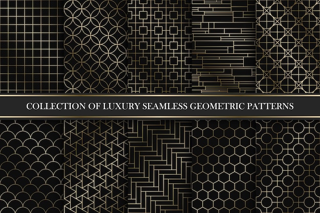 Colección de patrones geométricos vectoriales art déco sin costuras de lujo de diseño dorado fondos ornamentales