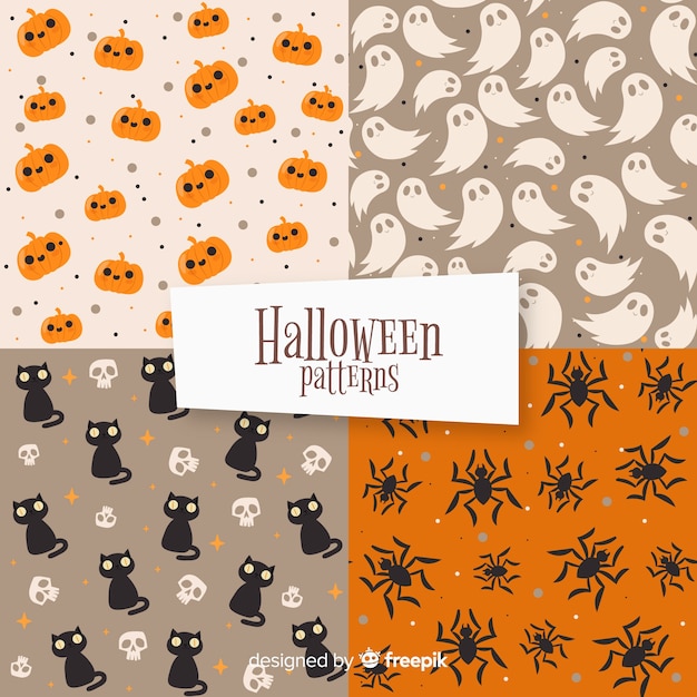 Colección de patrones de halloween en diseño plano