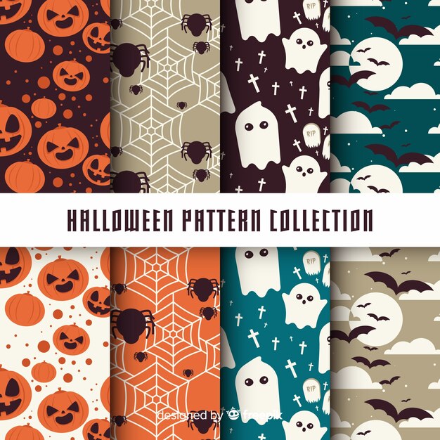 Colección de patrones de Halloween con diseño plano