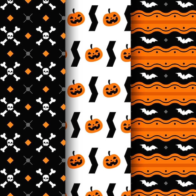 Vector colección de patrones de halloween de diseño plano