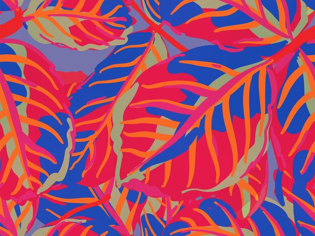 Colección de patrones de hojas de rosas inglesas pintadas. Diseño textil de verano. Fondo de vector botánico romántico amarillo y rojo azafrán. Fondo de Pantalla de Peonía Primaveral Repetida. Patrón sin costuras de hojas de rosa.