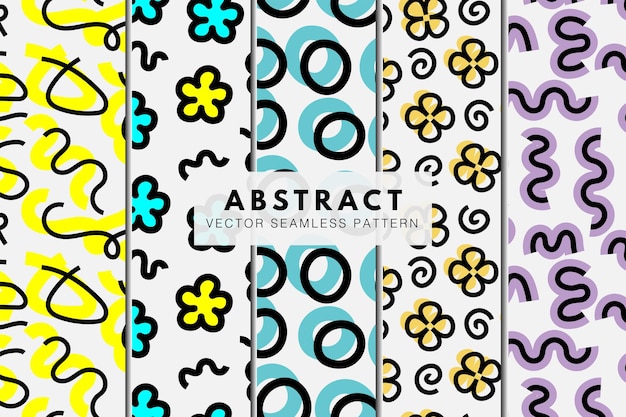 Colección de patrones de líneas abstractas y patrones florales repetitivos sin fisuras